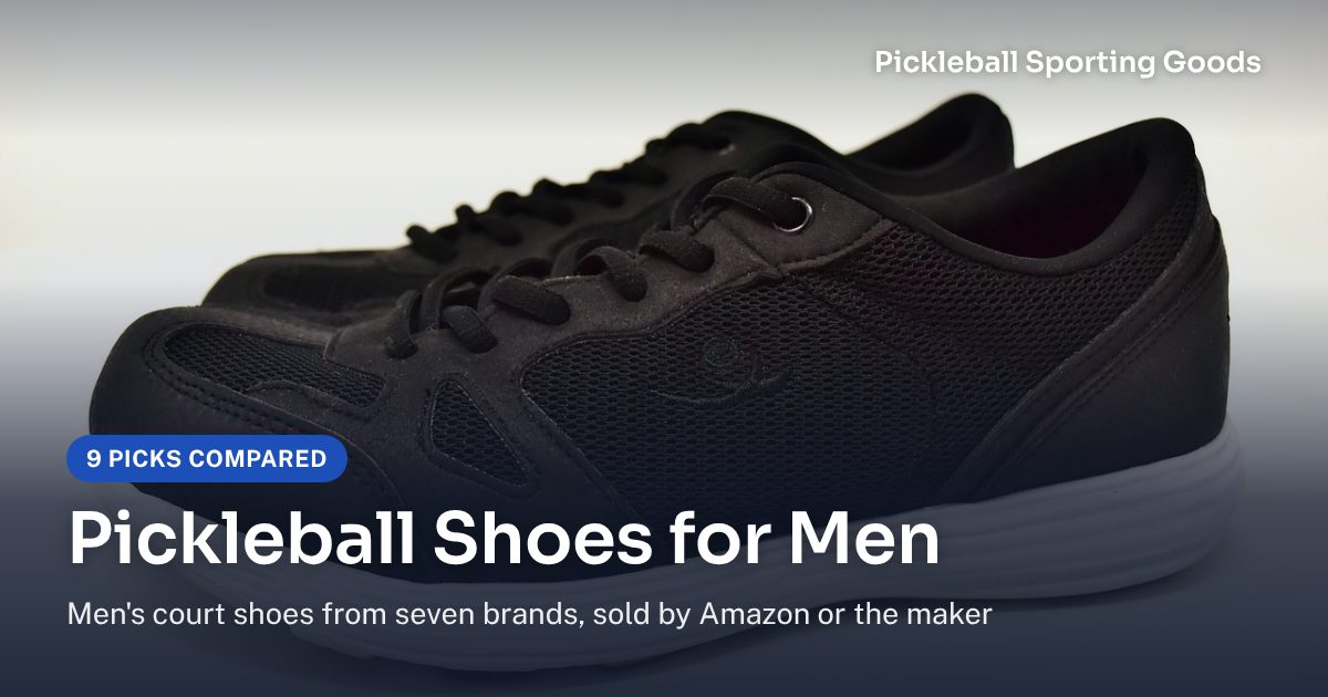 Pair of black athletic court shoes with the title Pickleball Shoes for Men, 9 picks compared