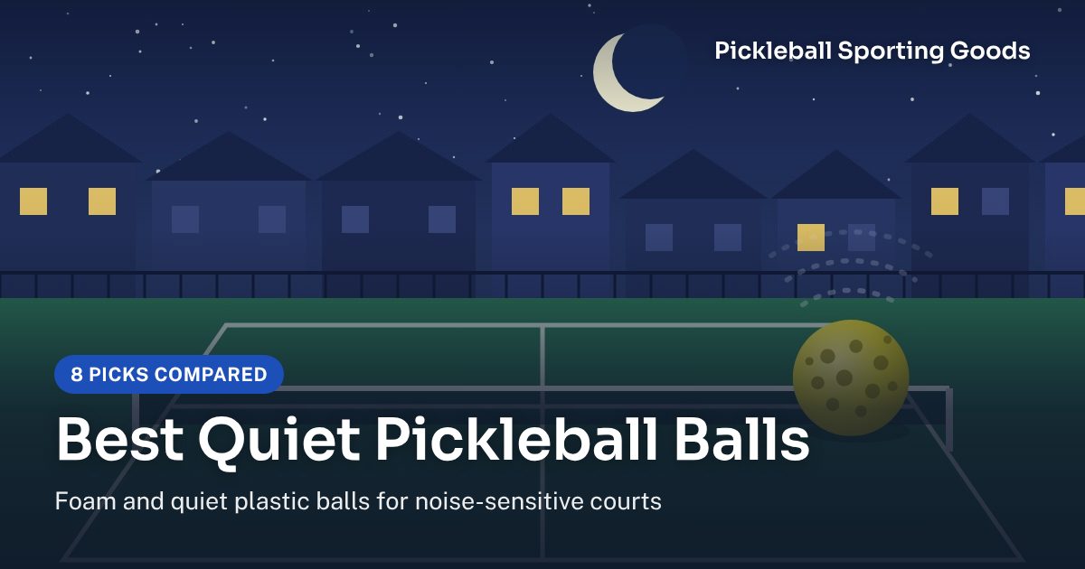 Illustration of a yellow pickleball on a court at night beside houses