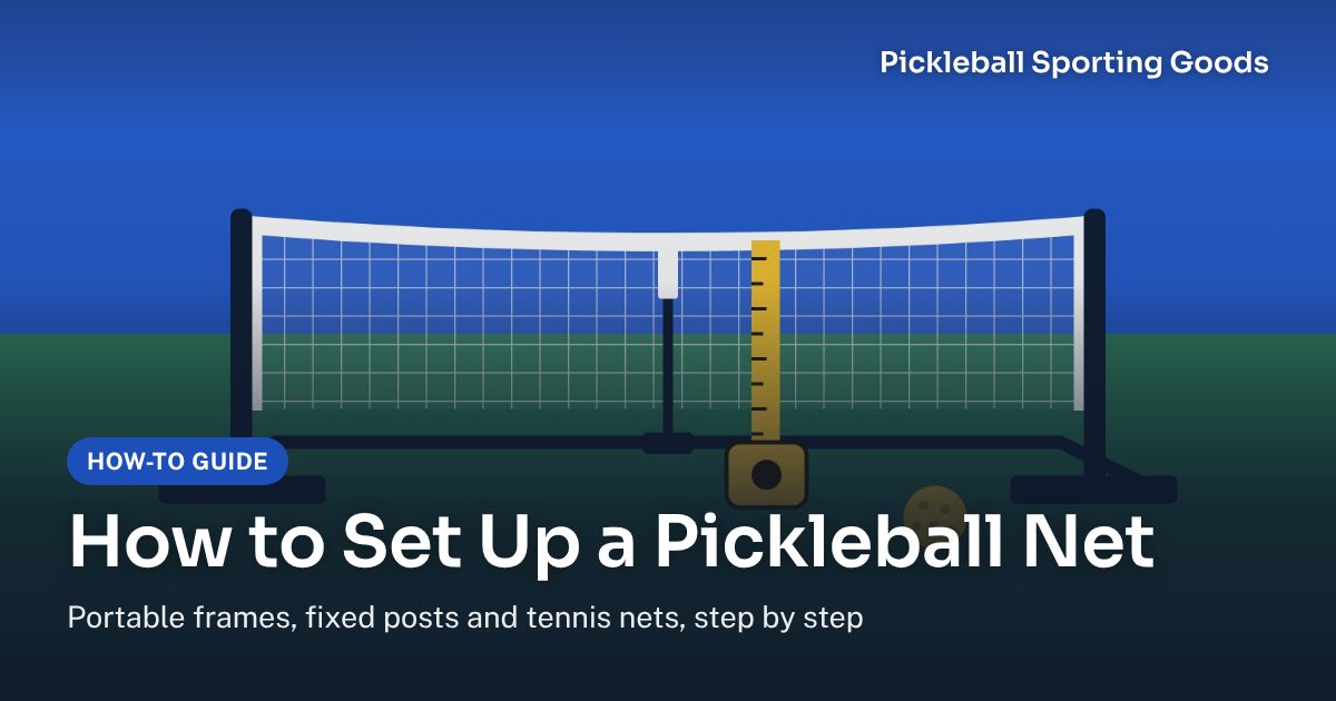 Illustration of a portable pickleball net with a tape measure at the center, How to Set Up a Pickleball Net