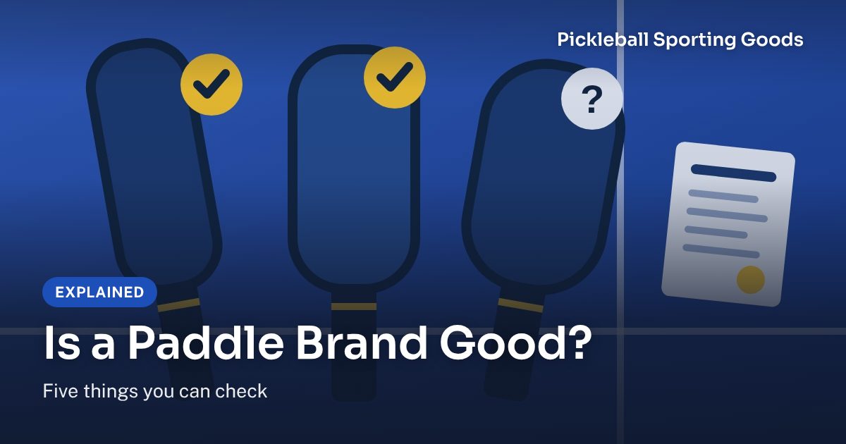 Title card: three unbranded pickleball paddles, two with check marks and one with a question mark, beside a warranty sheet